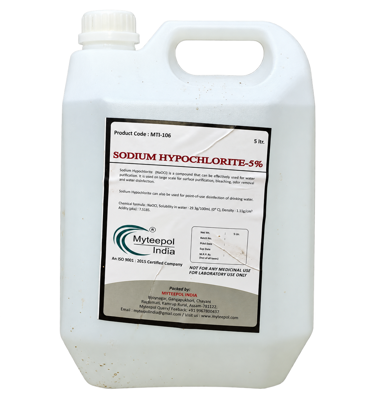 Sodium Hypochlorite 5% Water Purification